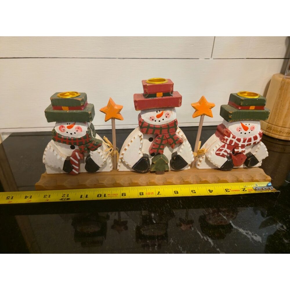 Rustic Snowman Candle Holder Primitive Christmas Centerpiece Farmhouse Holiday D - Picture 9 of 10